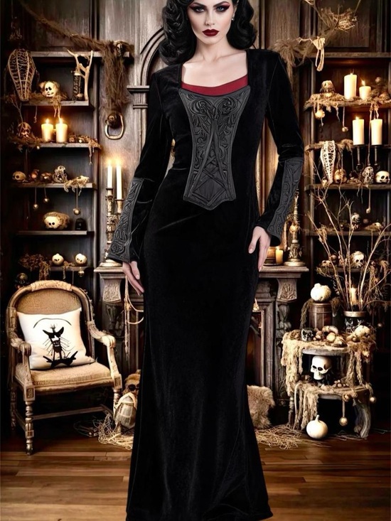 Lip Service Dresses & Skirts - Cykxtees 90s y2k Black Velvet Gothic Maxi Dress iridescent Bodice corset vamp
